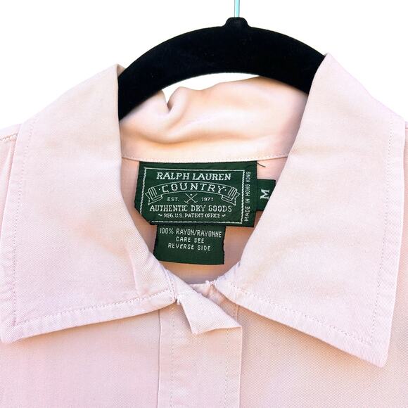 Vintage Ralph Lauren Country Popover Polo T-Shirt Rayon Pink Hong Kong Medium - Picture 3 of 7